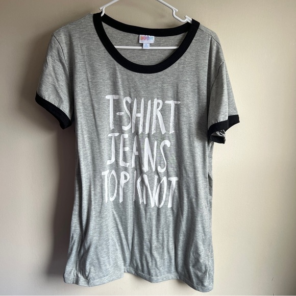 Lularoe Gray Graphic Ringer Short Sleeve Liv Tee - Picture 1 of 3